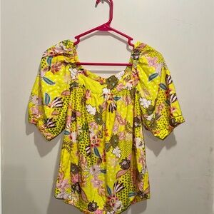 LOFT Yellow Floral Linen Blend Blouse